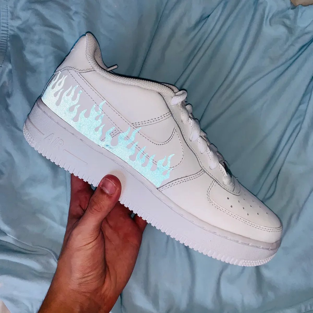 Heat transfer vuur voor Custom Air Force 1 sneakers | flames fire vuur | Nike | reflecterend | reflective met strijkijzer aanbrengen | 1 stuks strijkapplicatie | DIY customize voor kleding en schoenen